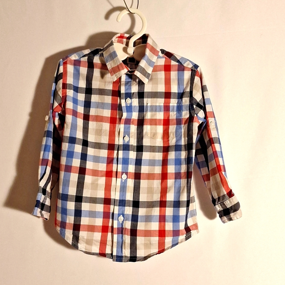 Janie and Jack 2t Boy Button Down Checkers Red White Blue Black